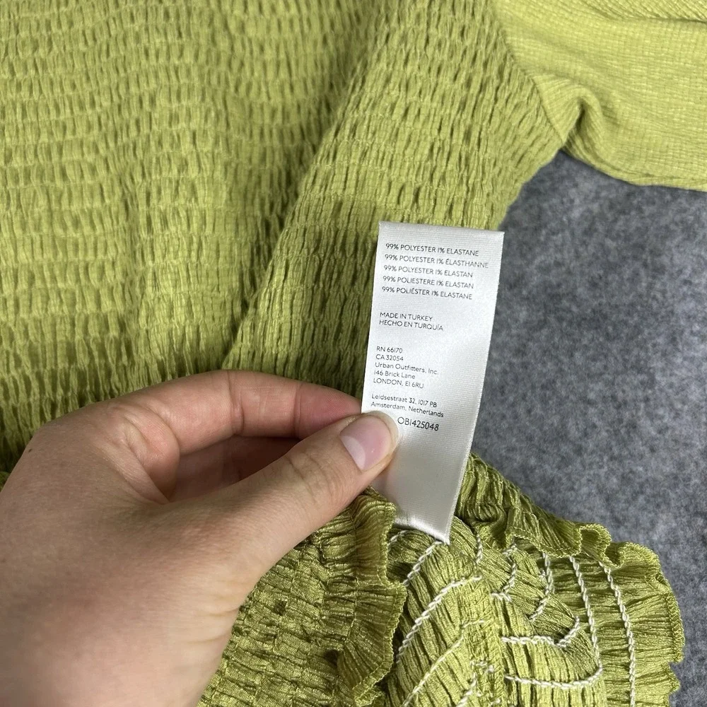 Anthropologie Lime Green Smocked Puff-Sleeve Blouse